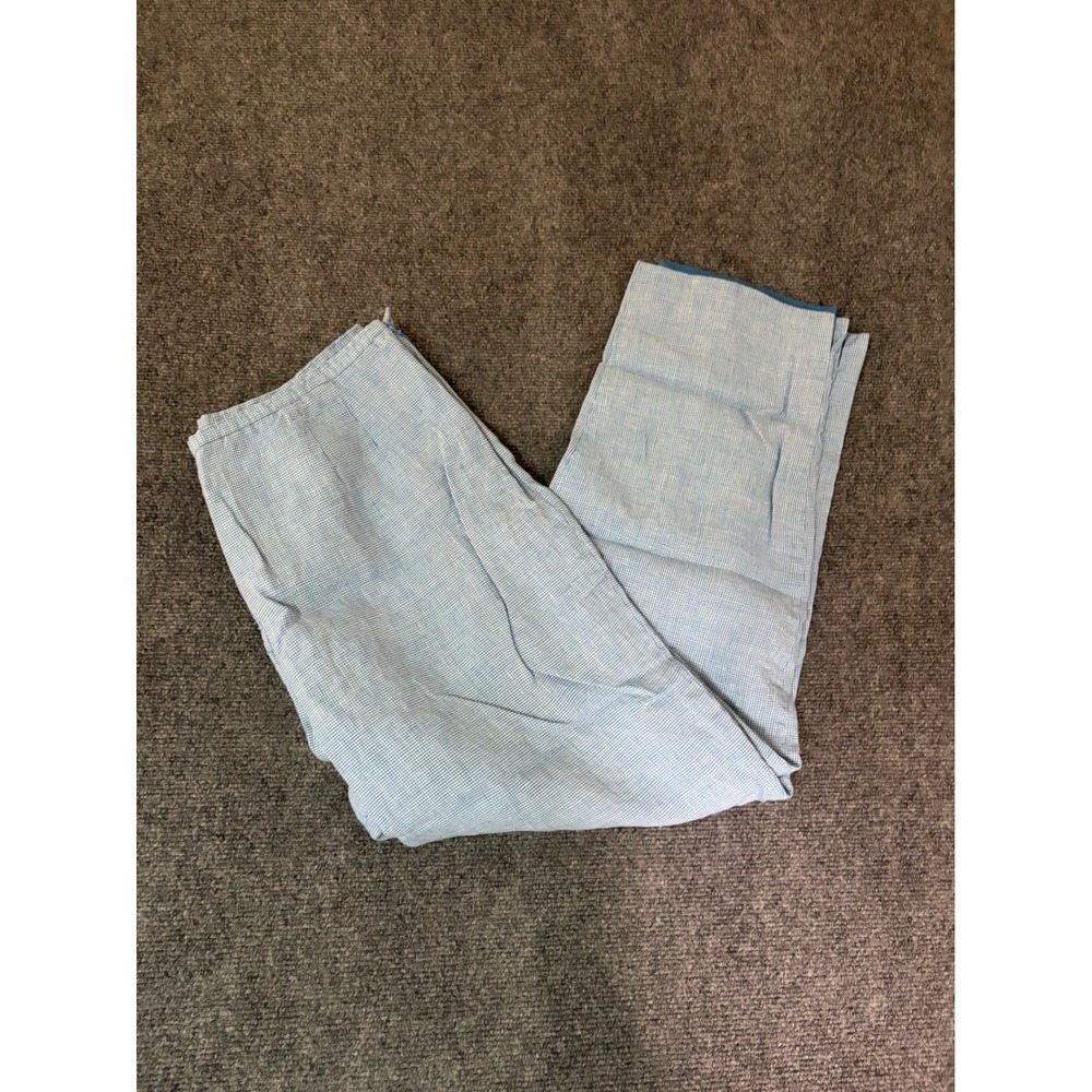 Talbots Irish Linen Blue White Gingham Check Pants Straight Leg‎ Size 14